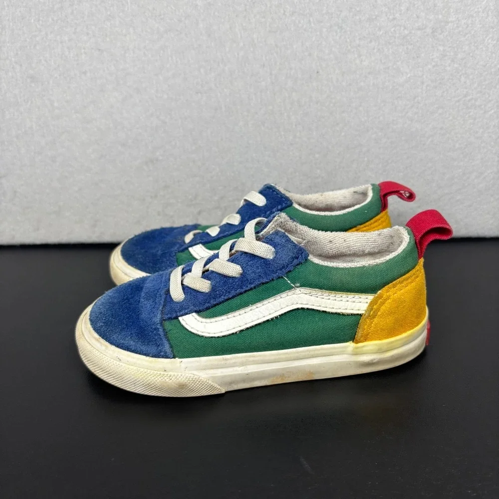Vans Old Skool Elastic Lace Toddler Sneakers Size 8.5 Multicolor Colorblock Shoe